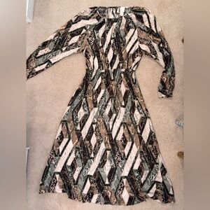 H&M Long Sleeve Geometric Dress - Black, Brown, Cream